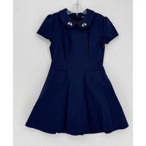 ModCloth Navy Blue Embroidered Bee Peter Pan Collar Fit Flare Dress Sz L